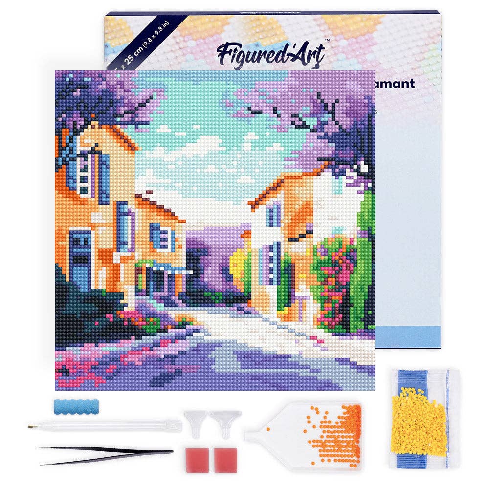 Mini Diamond Painting avec cadre Printemps en Provence: Toile tendue sur châssis / 25x25cm