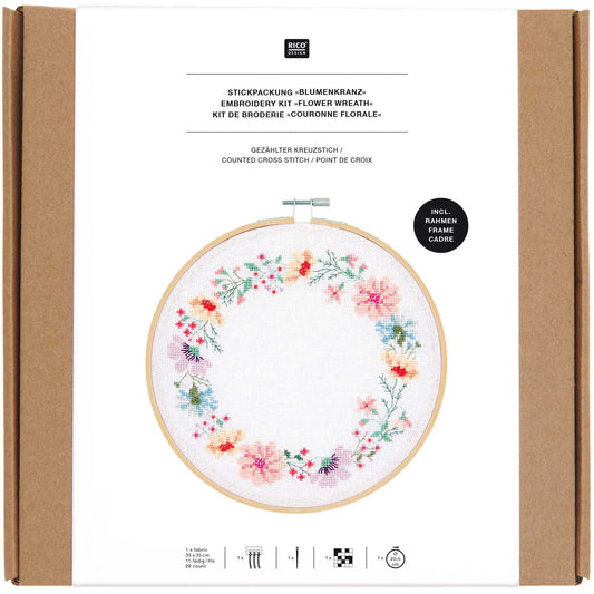 Kit de Broderie Point de Croix, Tableau Couronne Florale