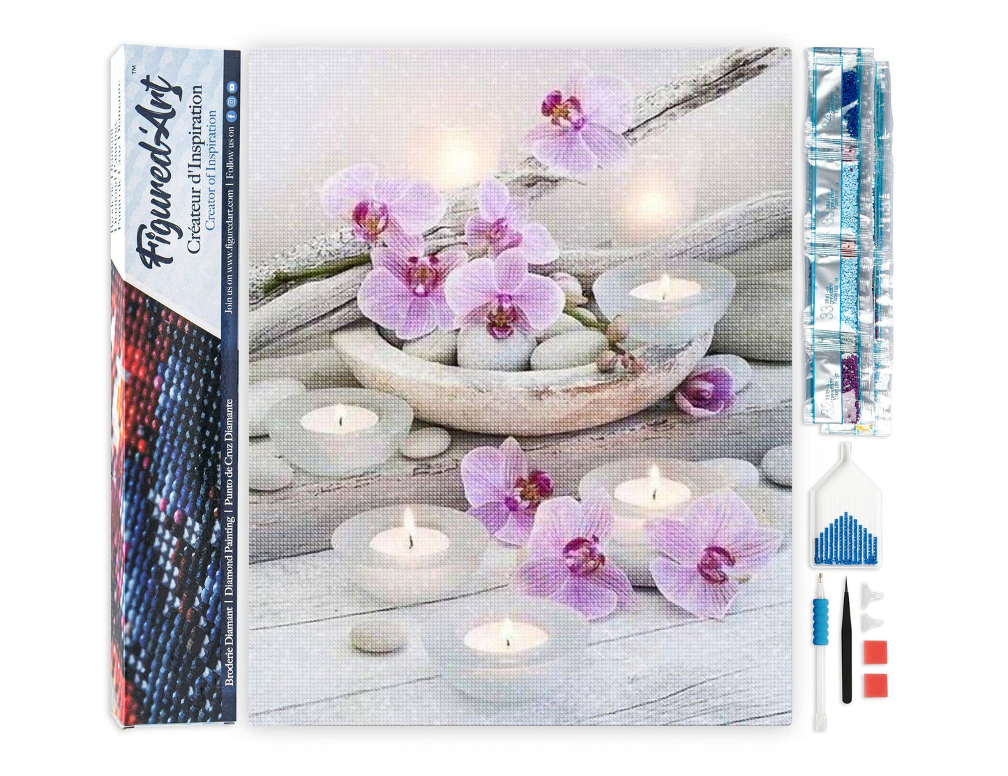 Broderie Diamant - Fleurs et Bougies: Carré / 40x50cm