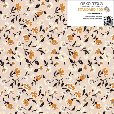 COUPON viscose imprimé fleurs beige 1M X 140 CM