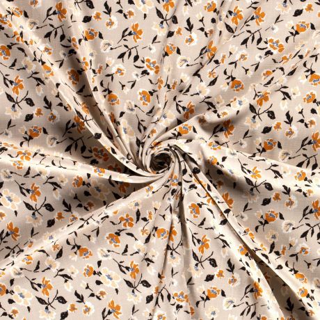 COUPON viscose imprimé fleurs beige 1M X 140 CM