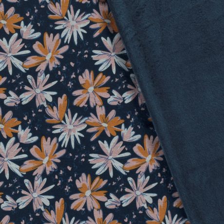Tissu sweat imprimé fleurs marine