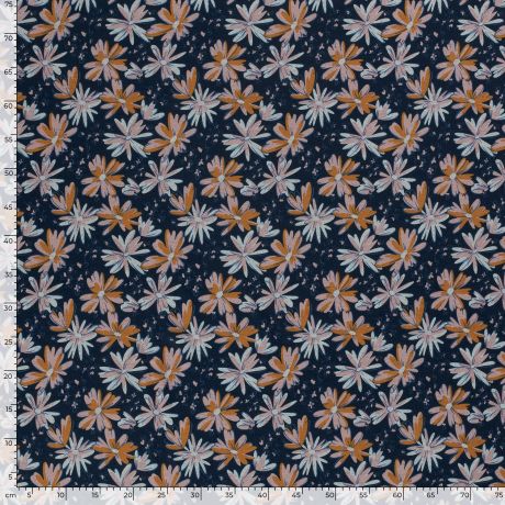 Tissu sweat imprimé fleurs marine