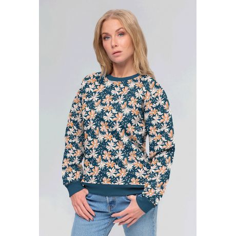 Tissu sweat imprimé fleurs marine