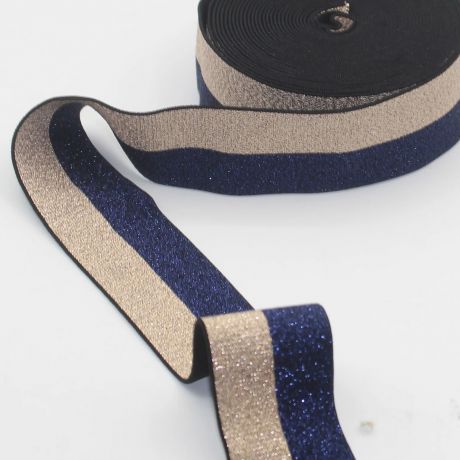 Élastique 40mm marine/lurex or