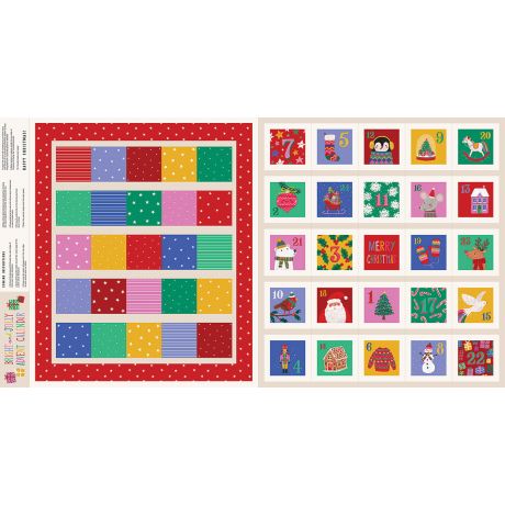 Tissu Dashwood panneau calendrier de l'Avent "bright and jolly"
