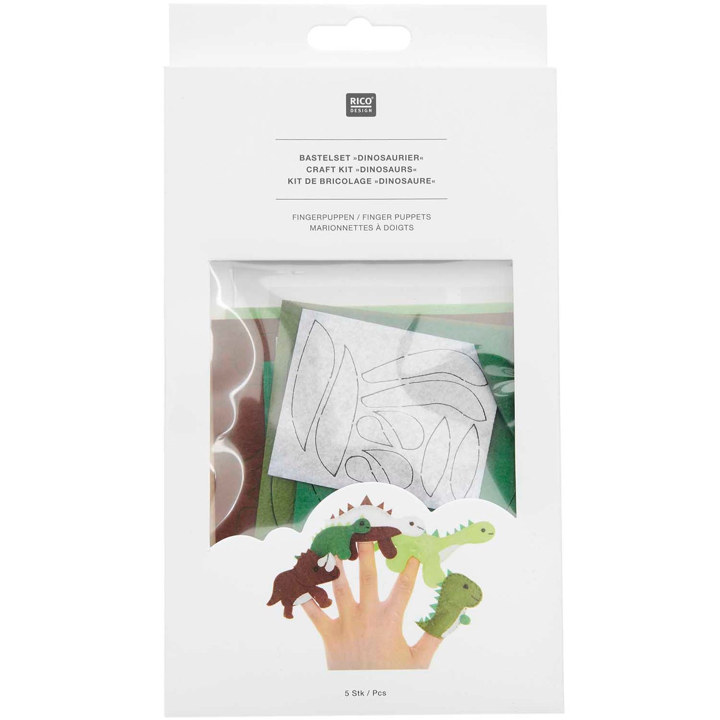 Kit de bricolage, marionnettes à doigts dinosaure, 5 pcs