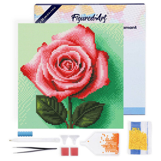 Mini Diamond Painting 25x25cm avec cadre - Superbe Rose: Toile tendue sur châssis / 25x25cm