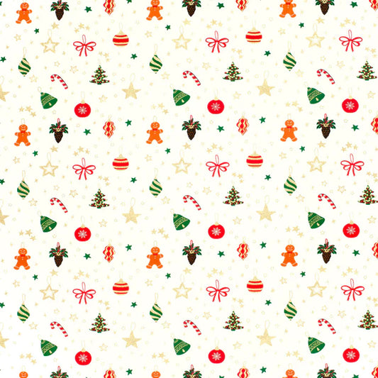 Popeline de coton motif NOEL fond blanc cassé