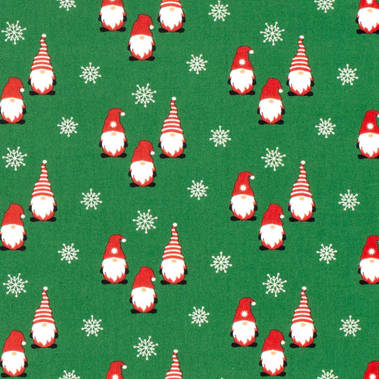 Popeline de coton motif gnome Fond vert