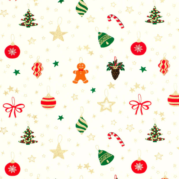 Popeline de coton motif NOEL fond blanc cassé
