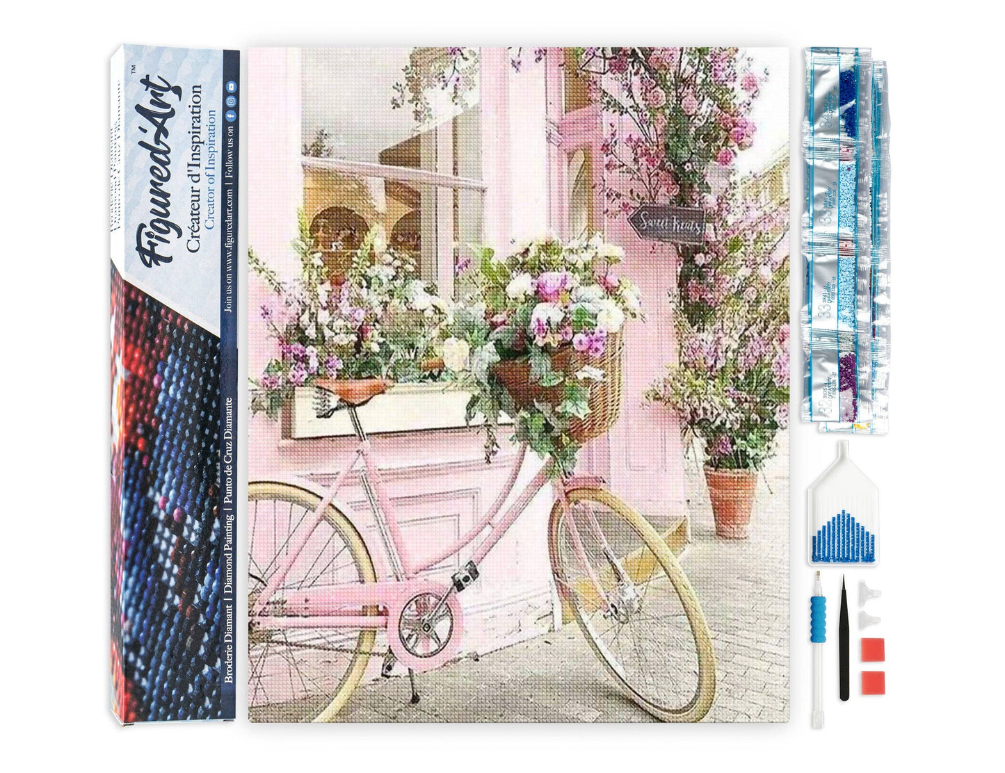Broderie Diamant - Bicyclette rose: 40x50cm / Carré