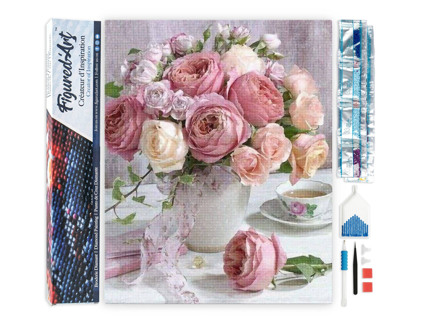Broderie Diamant - Bouquet de Roses: Carré / 40x50cm