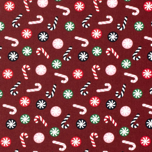 Popeline de coton motif Candy fond Bordeau