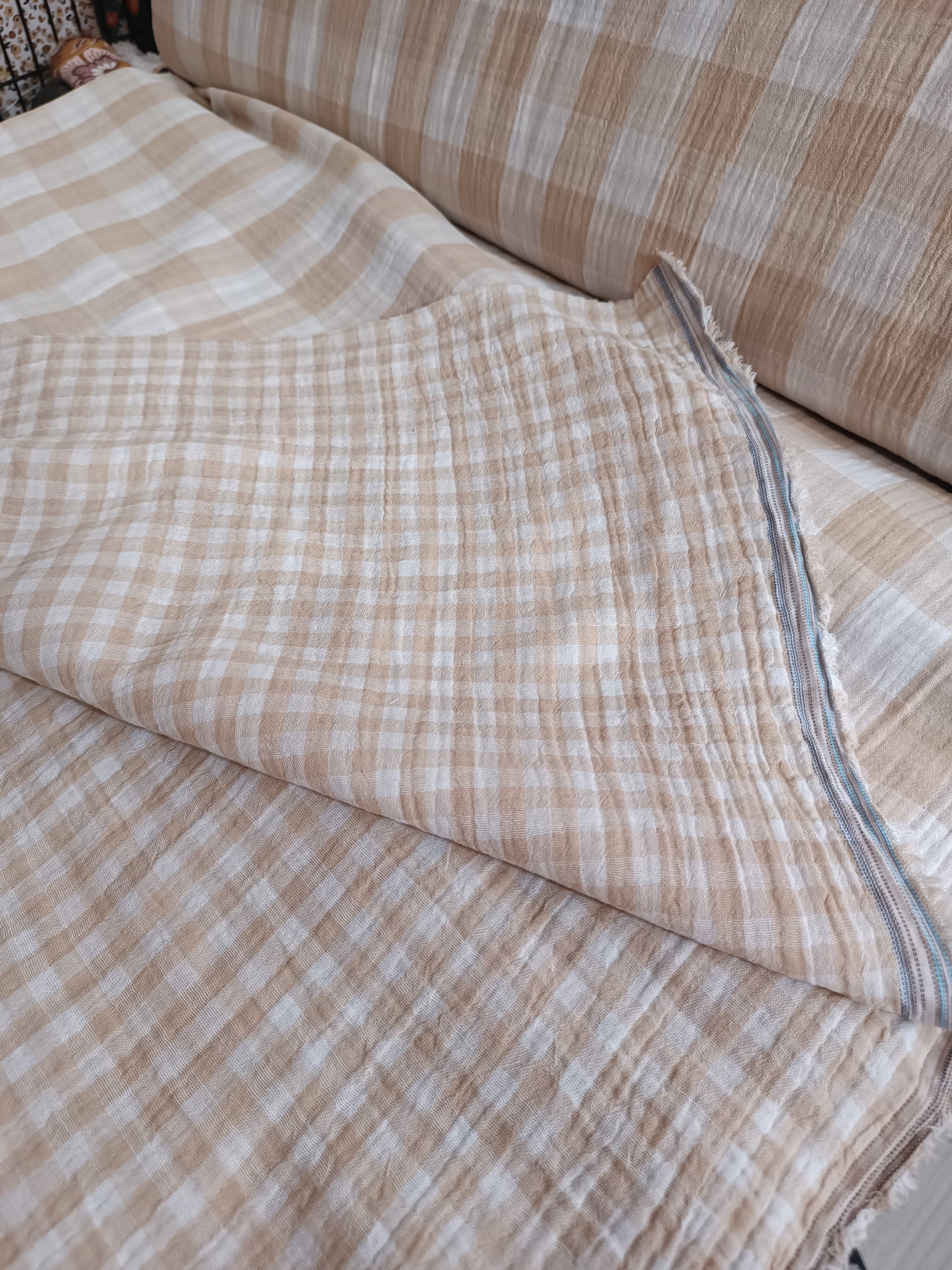 Double Gaze réversible vichy beige