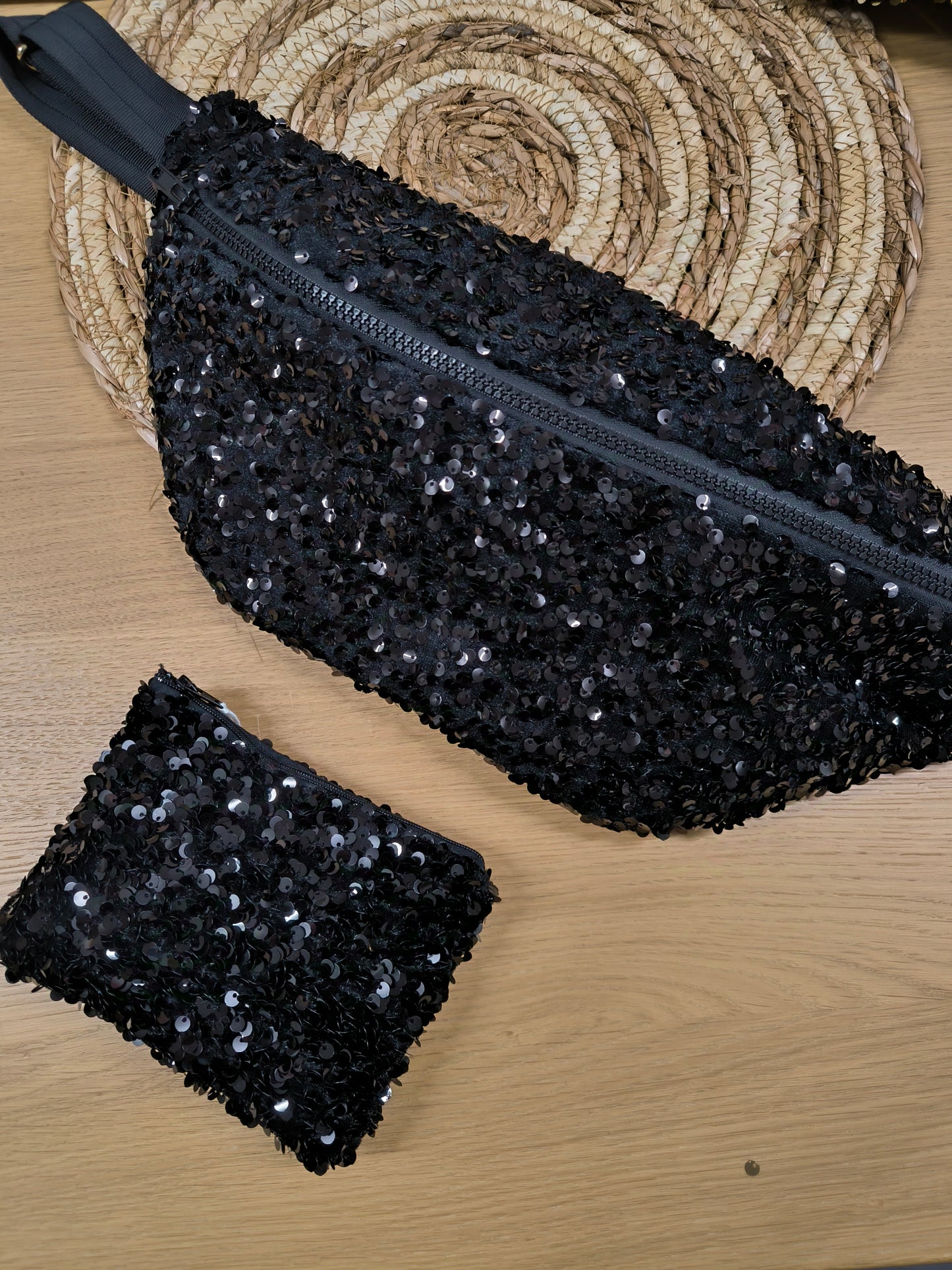 Sac banane paillette noir