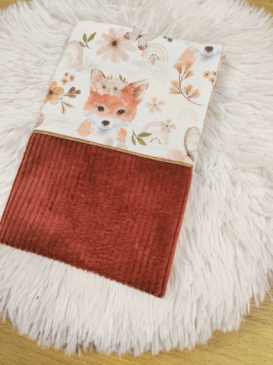 Protège carnet de santé personnalisable, cadeau naissance modèle Renard - velours terracotta