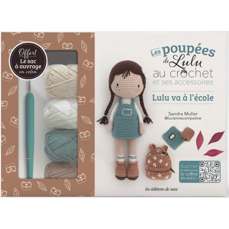 Coffret Lulu va à l'école : poupée au crochet