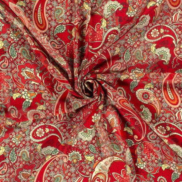 CHIFFON TISSU IMPRIMÉ PAISLEY ROUGE