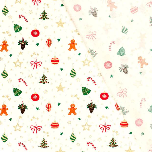Popeline de coton motif NOEL fond blanc cassé