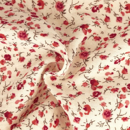 Double gaze motif fleur rouge