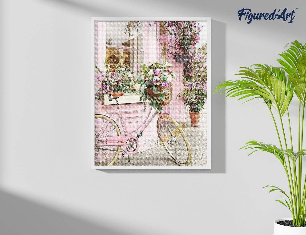 Broderie Diamant - Bicyclette rose: 40x50cm / Carré