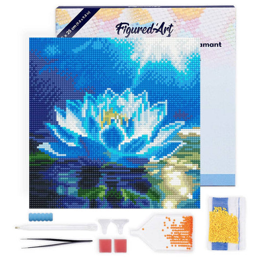 Mini Diamond Painting avec cadre Lotus Blanc Brillant: Toile tendue sur châssis / 25x25cm