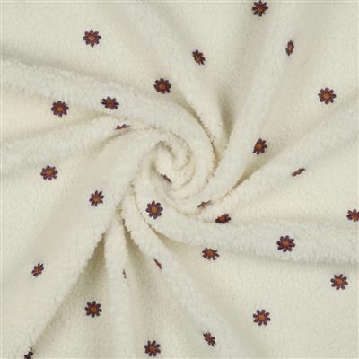 Tissu teddy sherpa broderies fleurs