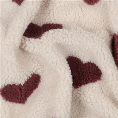 Tissu sherpa teddy coeur bordeau
