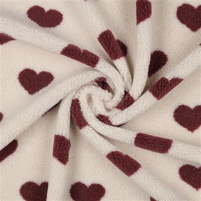 Tissu sherpa teddy coeur bordeau