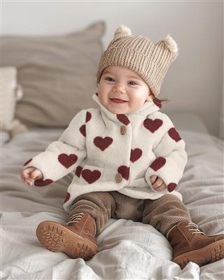 Tissu sherpa teddy coeur bordeau