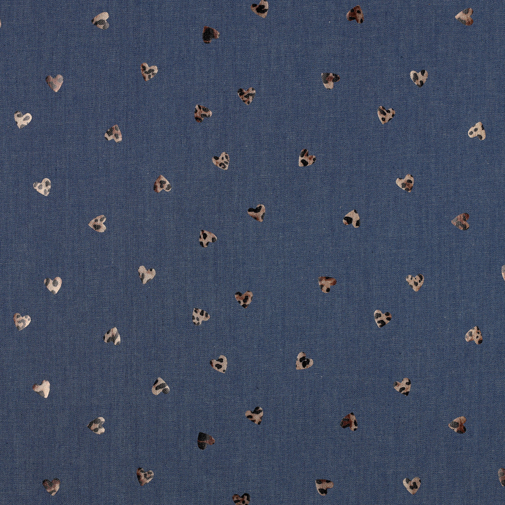 Tissu jean fluide denim coeur léopard