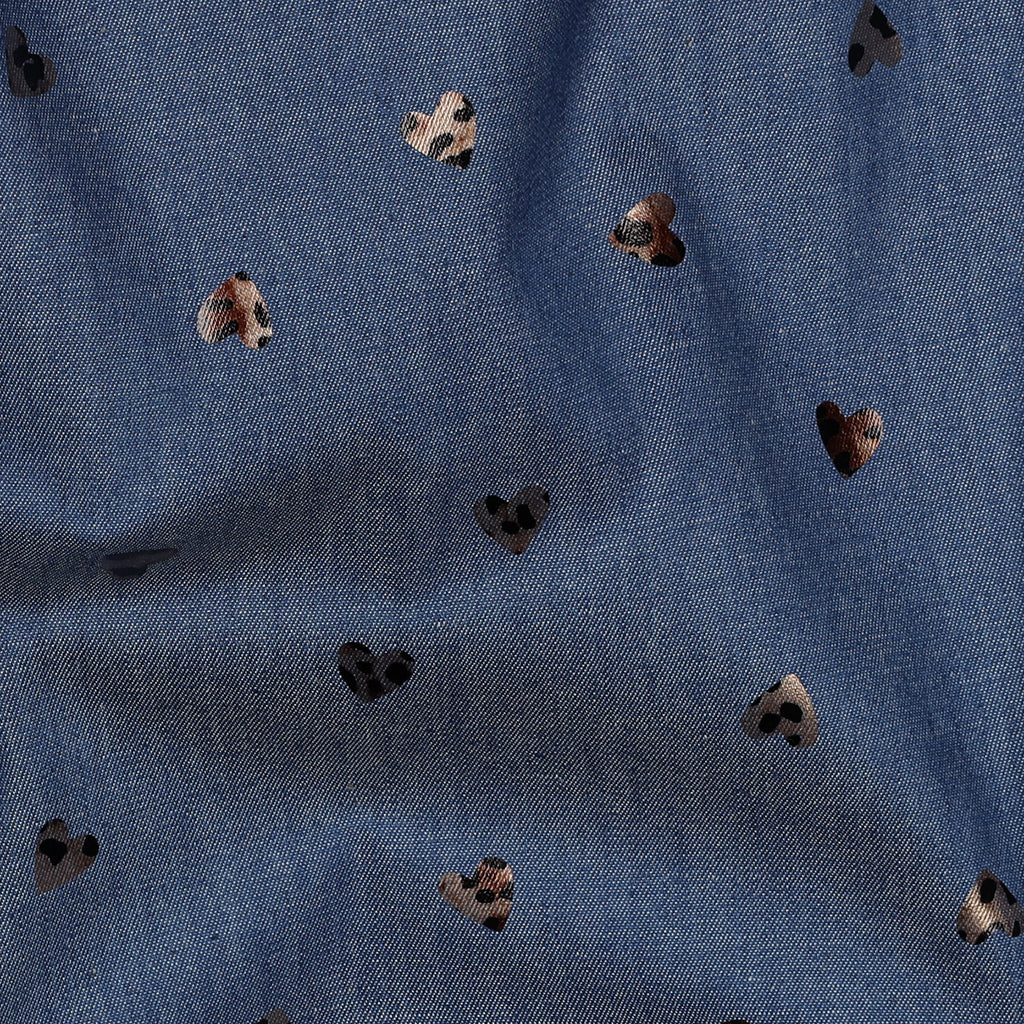 Tissu jean fluide denim coeur léopard