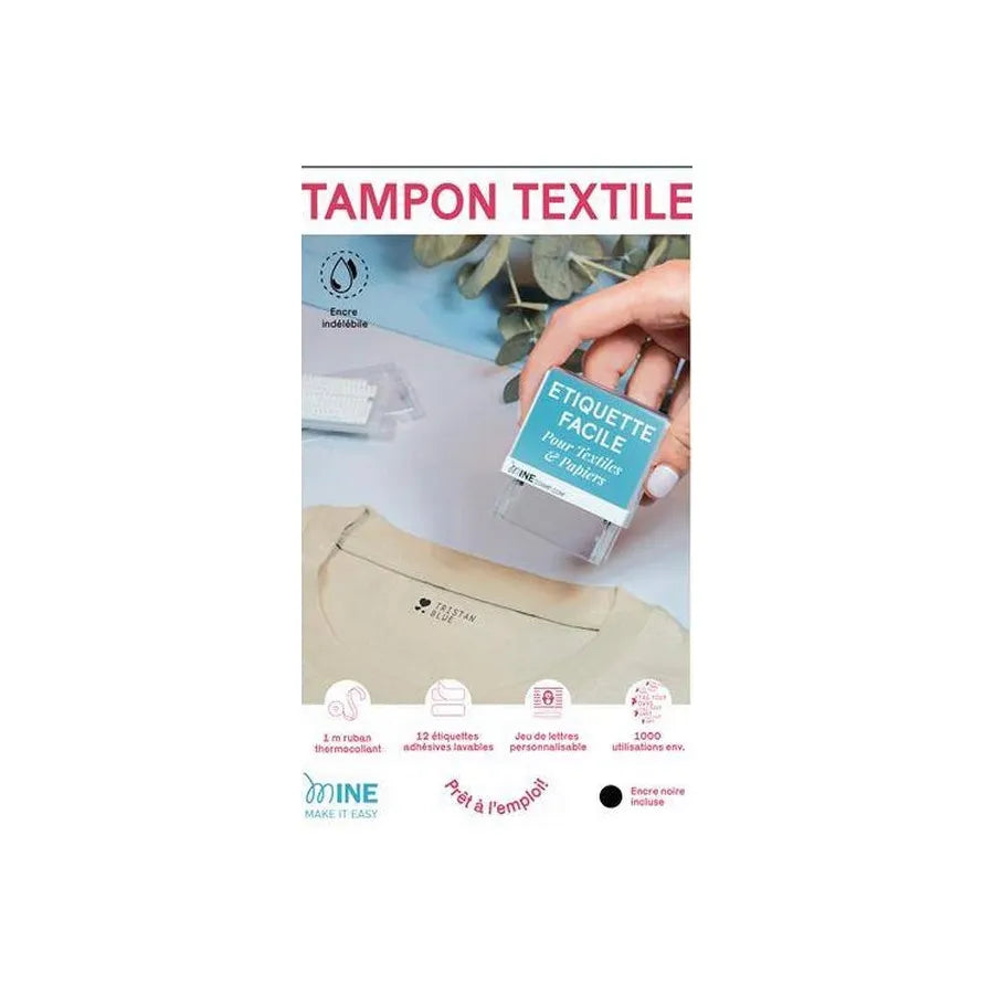 TAMPON TEXTILE MINE STAMP - 1M RUBAN + 20 ETIQUETTES + JEU LETTRES