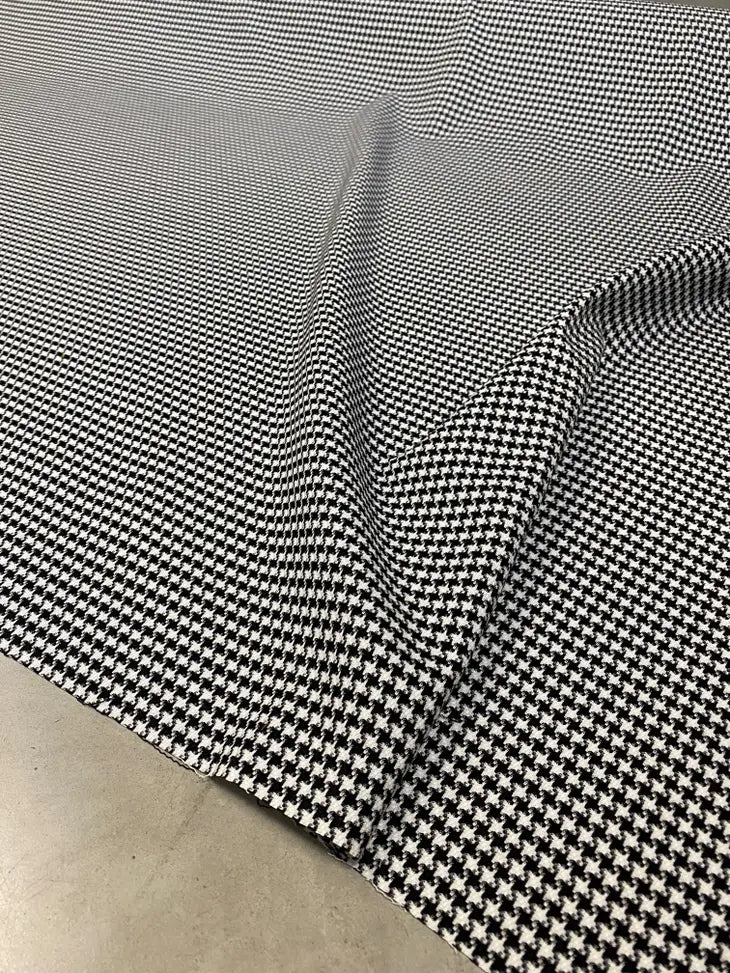 Tissu aspect laine pied de poule stretch noir et blanc