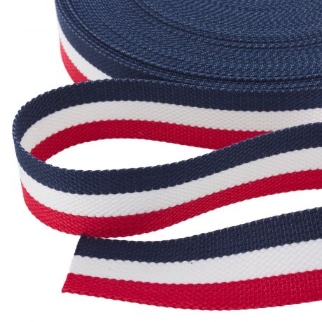 Sangle tricolore 30mm bleu/blanc/rouge