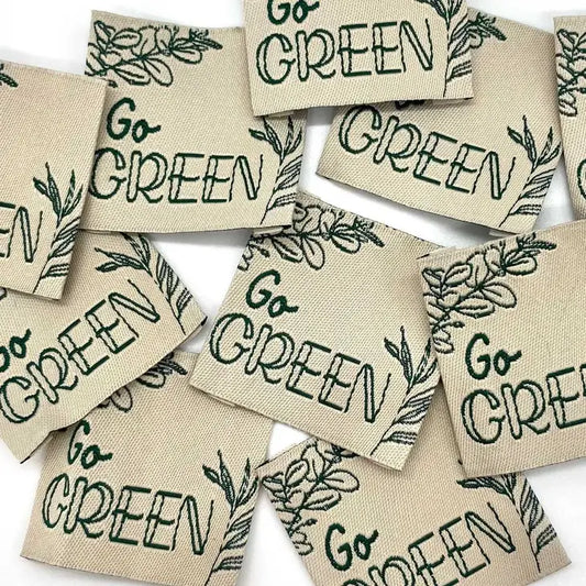 Étiquette tissée à coudre "GO GREEN"