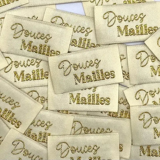 Étiquette à coudre lurex : Douces mailles Vanille