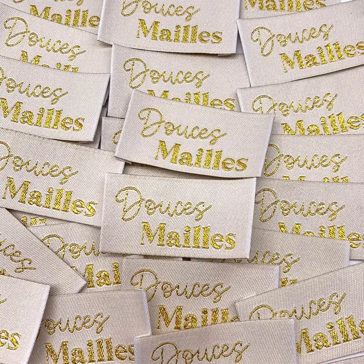 Étiquette à coudre lurex : Douces mailles Écru