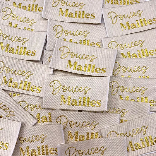 Étiquette à coudre lurex : Douces mailles Écru