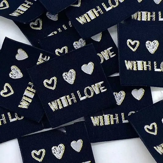 Étiquette tissée à coudre "WITH LOVE"Lurex