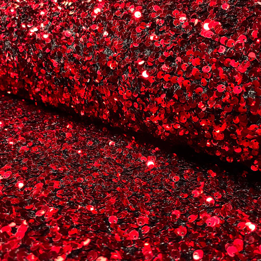 Tissu velours paillettes rouge