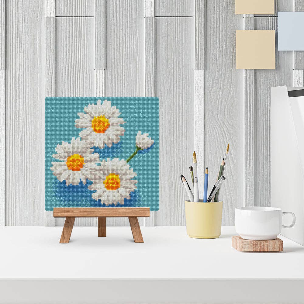 Mini Diamond Painting avec cadre Jolies Marguerites Blanches: Toile tendue sur châssis / 25x25cm