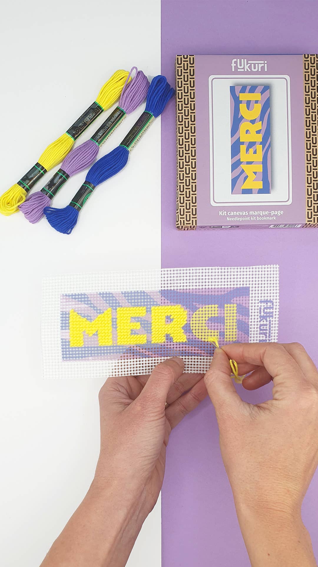 Kit Canevas - DIY -  marque-page Merci