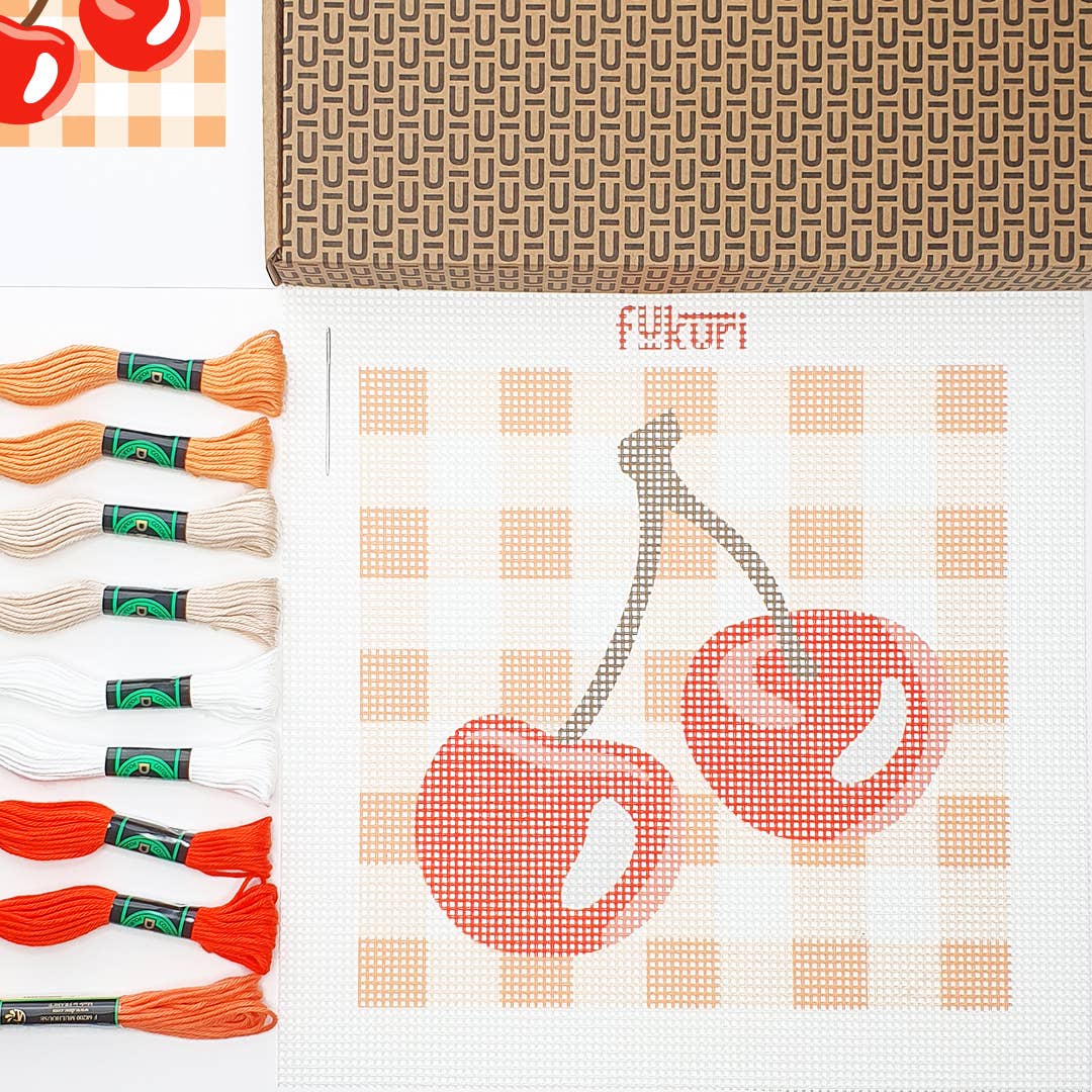 Kit Canevas - DIY - Cerises vichy