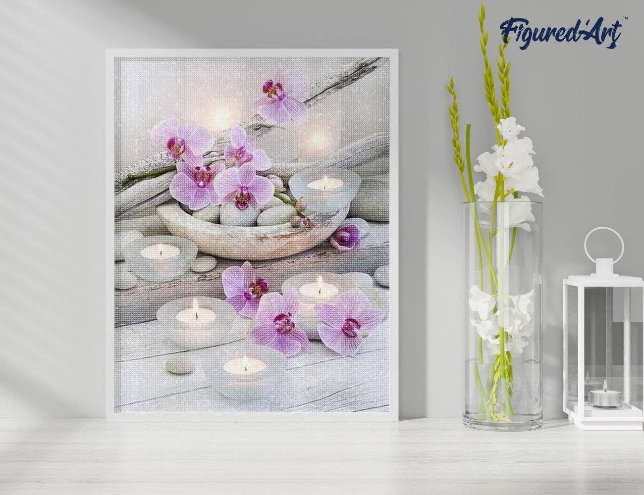Broderie Diamant - Fleurs et Bougies: Carré / 40x50cm