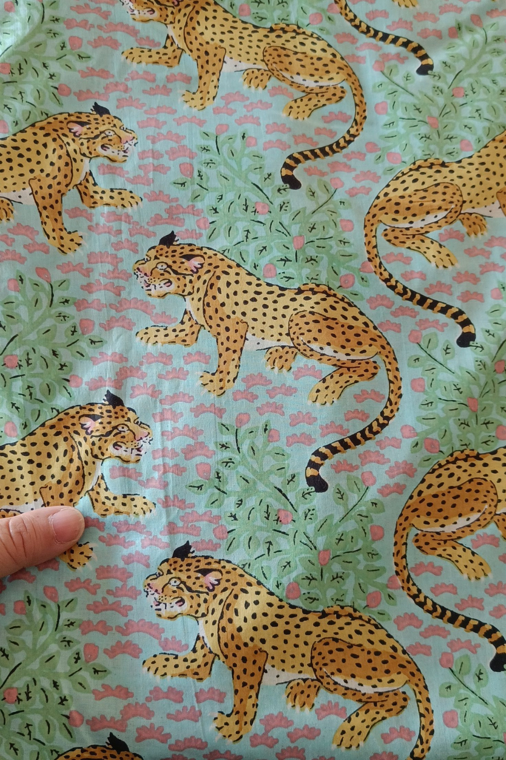 Tissu Coton Indien -  Tigres Mint