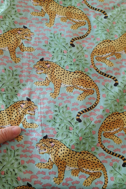 Tissu Coton Indien -  Tigres Mint