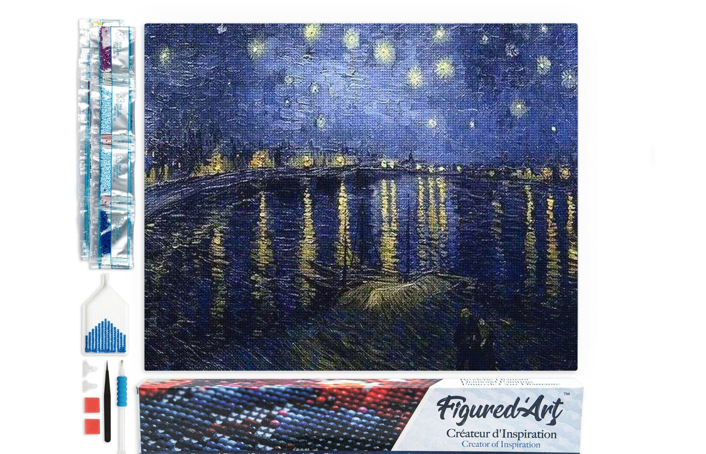 Broderie Diamant - Van Gogh Nuit Etoilée sur le Rhône: Carré / 40x50cm