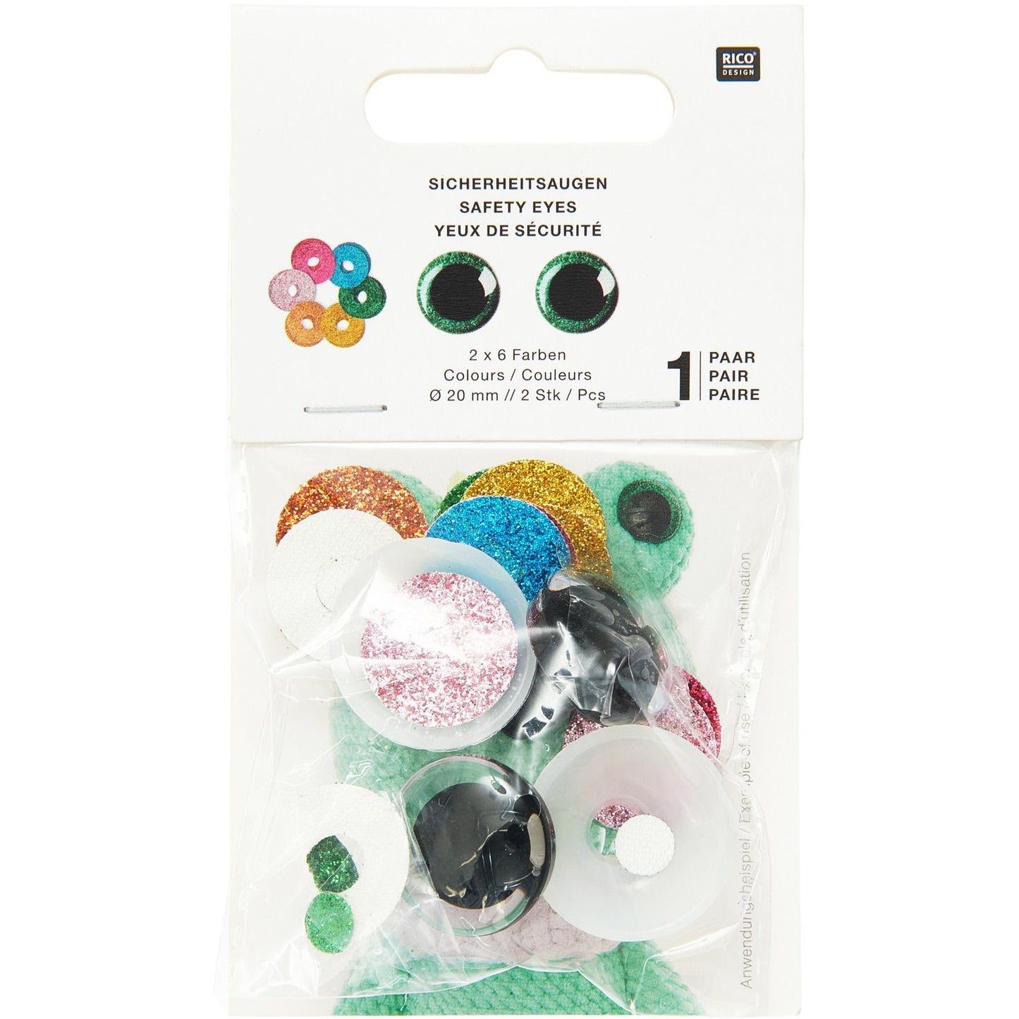 Set d'yeux de sécurité pour peluches 6 couleurs 1 paire de 20 mm